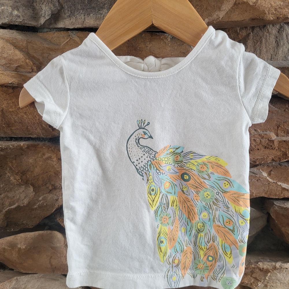 Carter's White Tee with Colorful Peacock Print